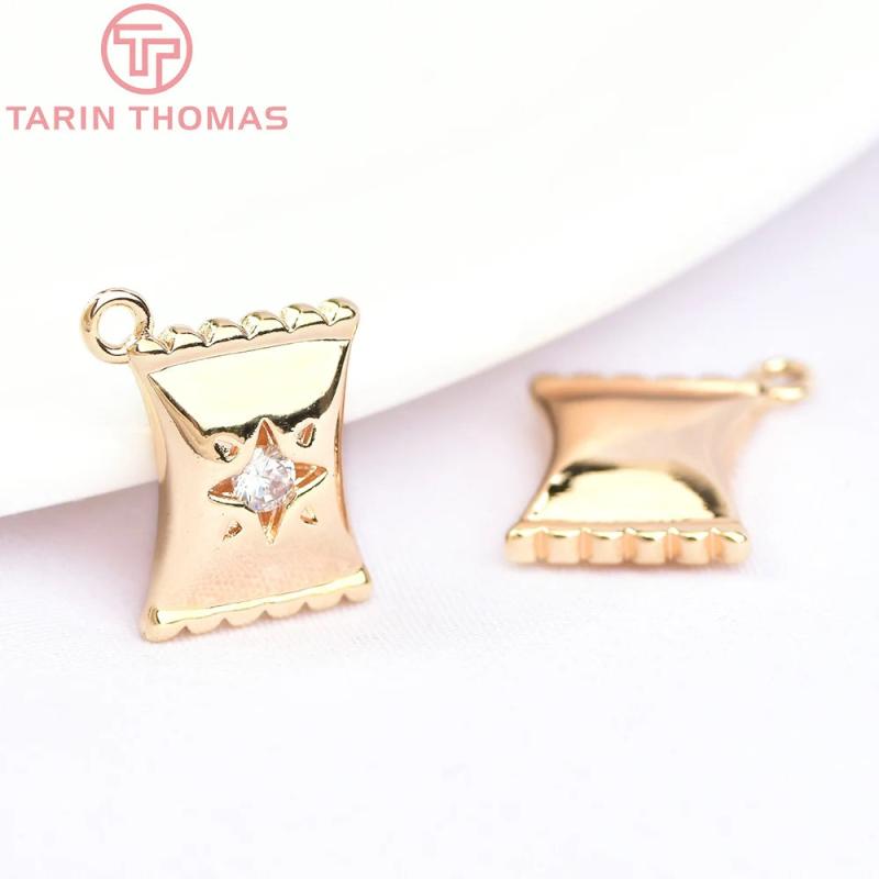 4PCS 9x12MM 24K Brass with Zircon Candy Charms Pendants