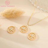 6PCS 14MM 24K Brass Round Sun Charms DIY Jewelry Findings