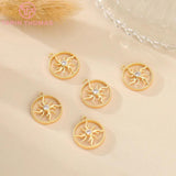 6PCS 14MM 24K Brass Round Sun Charms DIY Jewelry Findings