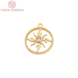 6PCS 14MM 24K Brass Round Sun Charms DIY Jewelry Findings