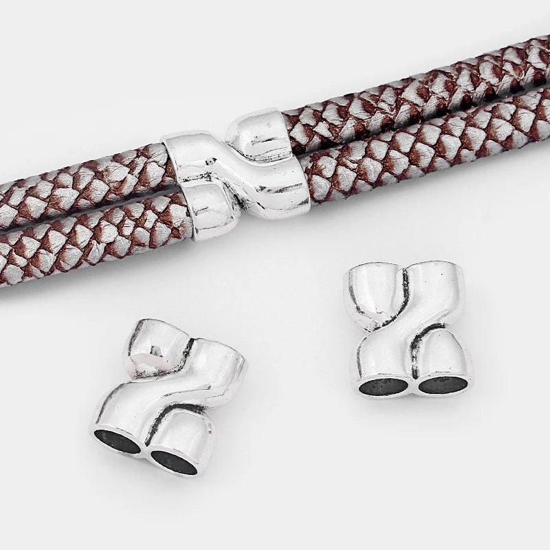 3PCS Double Hole Slider Spacer End Cap For 10mm Round Leather Cord Bracelet