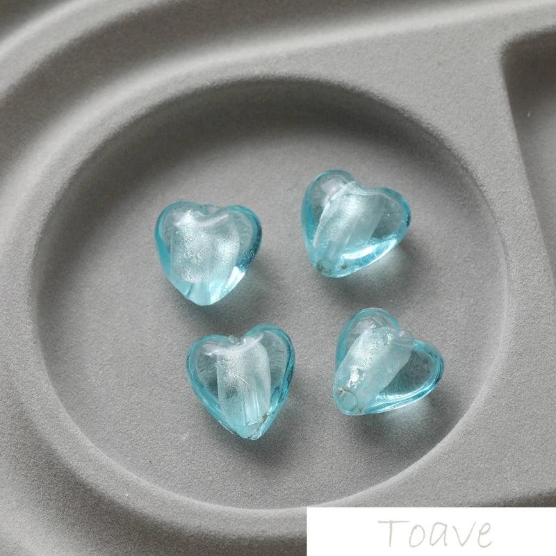 10pcs Peach Heart Retro Glass Bead diy Beaded Bracelet Necklace Accessories
