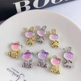 10pcs Rhinestone Pendants Easter Rabbit Pendant Charms for DIY Jewelry Making