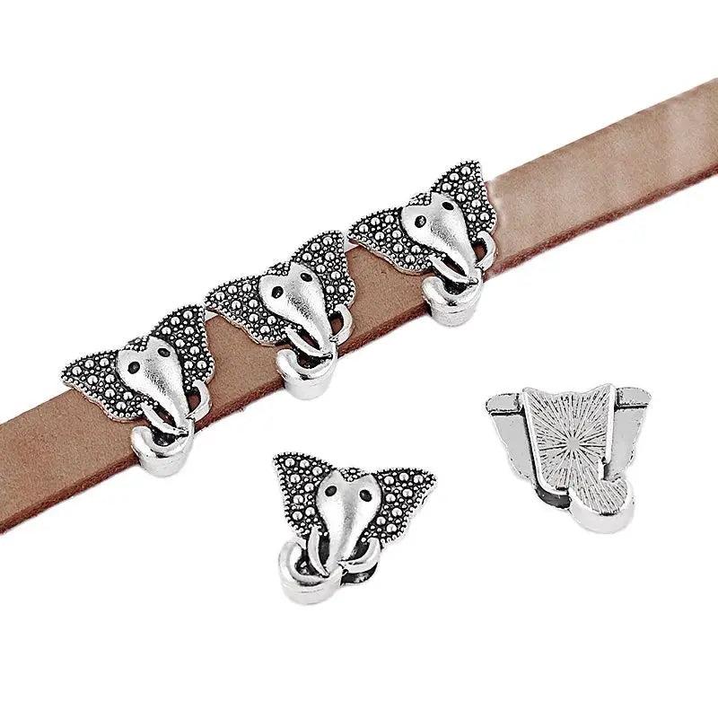 10Pcs Tibetan Silver Elephant Slider Beads For DIY 11mm Leather Jewelry
