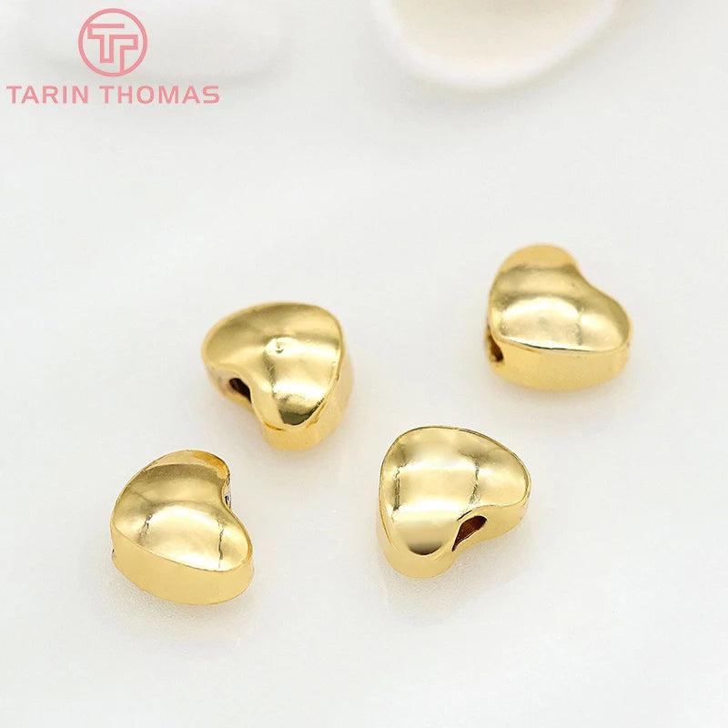 20PCS 4.6x5.6MM 24K Plated Brass Heart Beads for DIY Bracelets