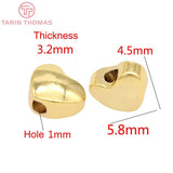 20PCS 4.6x5.6MM 24K Plated Brass Heart Beads for DIY Bracelets