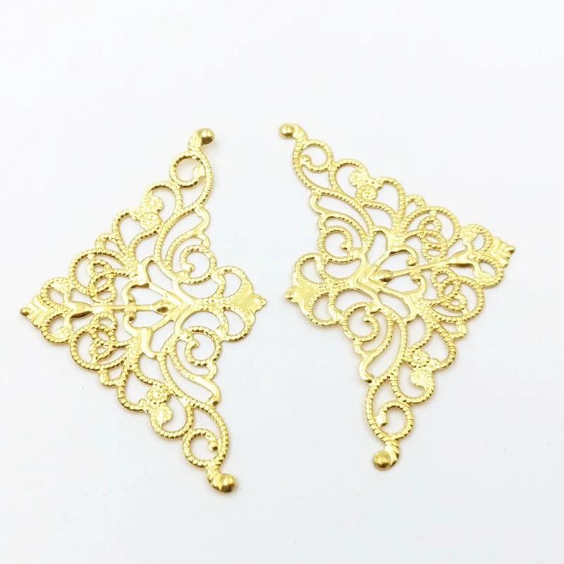10 Brass Filigree Triangle Flower Charms for DIY Jewelry