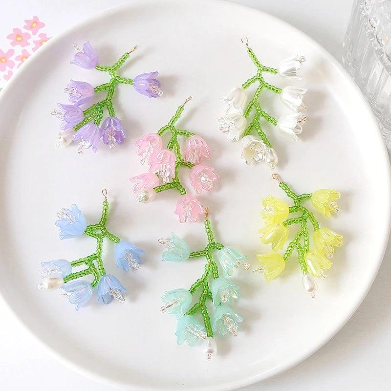 2 Hand-woven Glass Rice Bead Flower Pendant 30 * 49mm