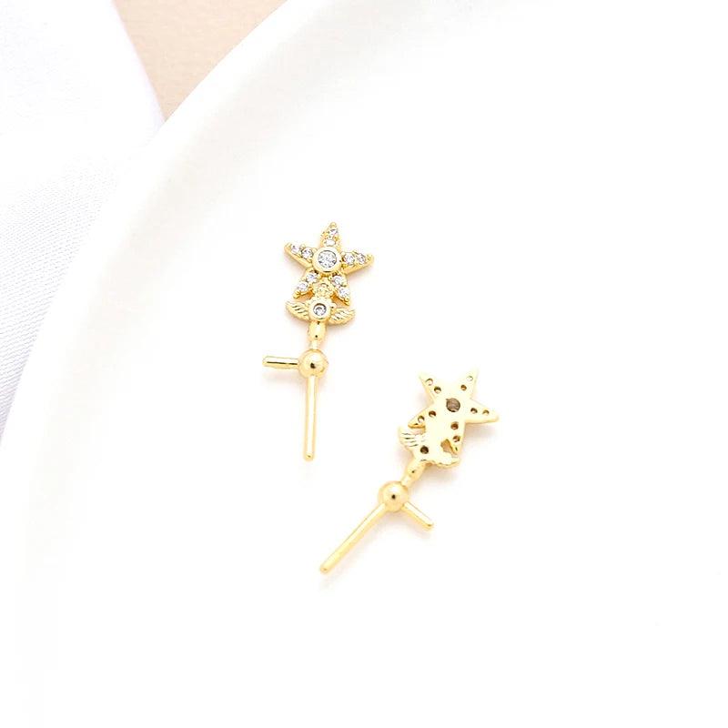 2 Pieces Copper Clad Star Cane with Zircon DIY Jewelry Baroque Pearl Pin