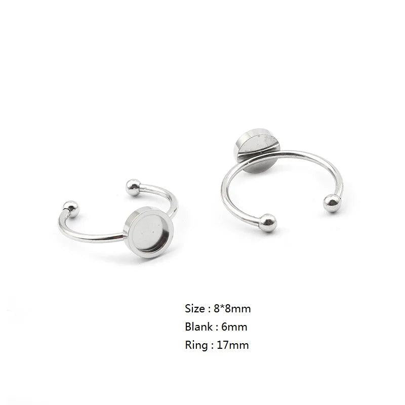 Stainless Steel Open Rings Tray Blanks Base Settings Charms Ring Setting