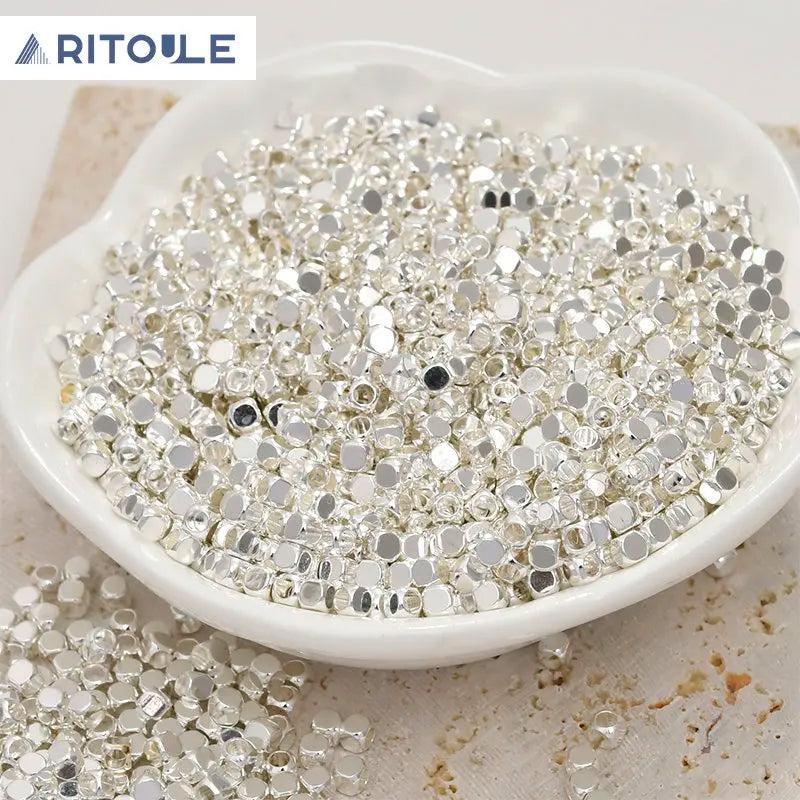 Silver Square Beads DIY Jewelry Making Material