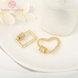 2PCS 16x20MM 24K Plated Brass Heart Key Clasp