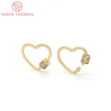 2PCS 16x20MM 24K Plated Brass Heart Key Clasp