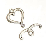 Silver Heart Love Toggle Clasps 30 Sets