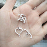 Silver Heart Love Toggle Clasps 30 Sets
