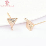 4PCS 7.5MM 24K Brass Zircon Triangle Stud Earrings