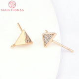 4PCS 7.5MM 24K Brass Zircon Triangle Stud Earrings