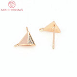 4PCS 7.5MM 24K Brass Zircon Triangle Stud Earrings