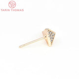4PCS 7.5MM 24K Brass Zircon Triangle Stud Earrings