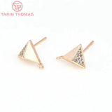 4PCS 7.5MM 24K Brass Zircon Triangle Stud Earrings