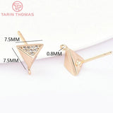 4PCS 7.5MM 24K Brass Zircon Triangle Stud Earrings