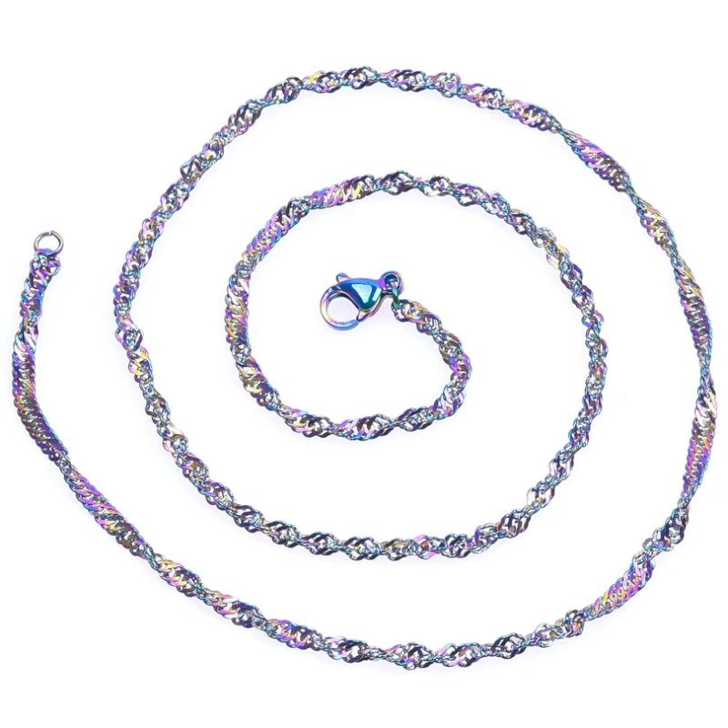 2pcs Stainless Steel Rainbow Water Wave Chain Necklace