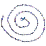 2pcs Stainless Steel Rainbow Water Wave Chain Necklace