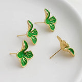 14K Copper Enamel Flower Stud Earrings Silver Pin DIY Jewelry Making