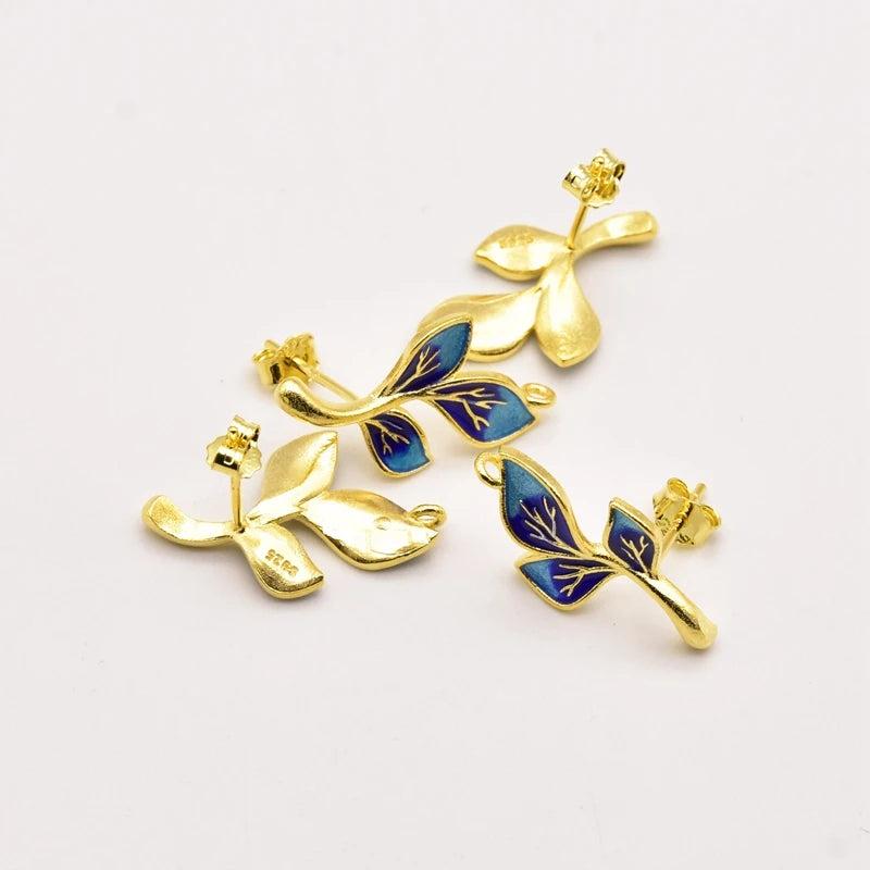 1 Pair Cloisonne Style Burnt Branch Shape Ear Hook Drop Earring