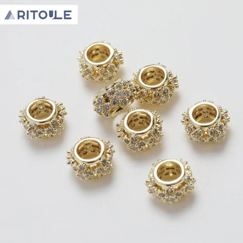 14K Plated Zircon Flower Beads DIY Beaded Material Accessories