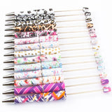 5Pcs Leopard Printed DIY Beadable Ballpoint Pen Jewelry Office Supplies