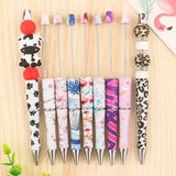 5Pcs Leopard Printed DIY Beadable Ballpoint Pen Jewelry Office Supplies