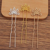 20 PCS Metal Copper Hair Forks Settings, Flowers Hair Sticks Base DIY Jewelry
