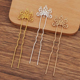 20 PCS Metal Copper Hair Forks Settings, Flowers Hair Sticks Base DIY Jewelry