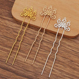 20 PCS Metal Copper Hair Forks Settings, Flowers Hair Sticks Base DIY Jewelry