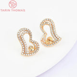 2PCS 12.5x17MM 24K Brass Zircon Heart Stud Earrings DIY Jewelry Findings