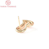 2PCS 12.5x17MM 24K Brass Zircon Heart Stud Earrings DIY Jewelry Findings