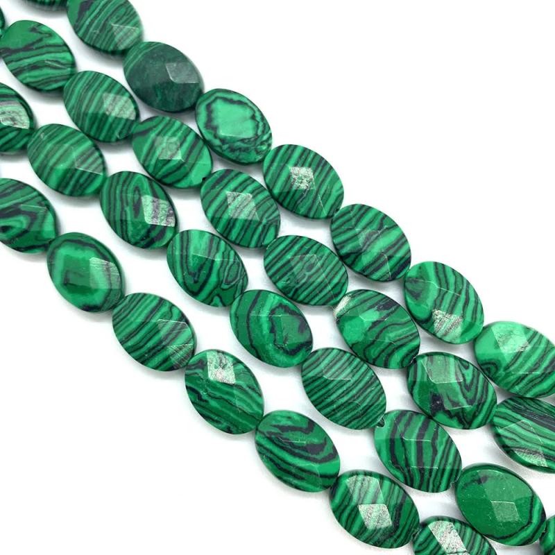 10x14mm Amethyst Malachite Faceted Natural Stone Oval Beads