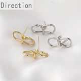 14K Copper Plating Bow Silver Pin Earrings