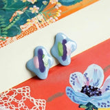 Oil Painting Hand-Painted Epoxy Ear Stud Hair Clip DIY Ornament 2p