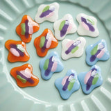 Oil Painting Hand-Painted Epoxy Ear Stud Hair Clip DIY Ornament 2p