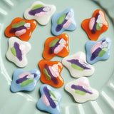 Oil Painting Hand-Painted Epoxy Ear Stud Hair Clip DIY Ornament 2p