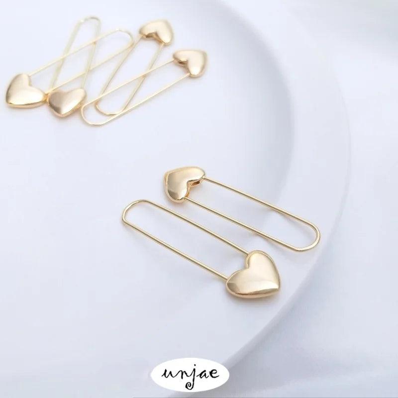 14K Paper Clip Earrings Heart Pin