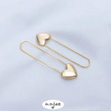 14K Paper Clip Earrings Heart Pin
