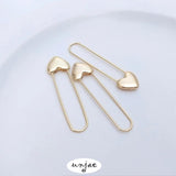 14K Paper Clip Earrings Heart Pin