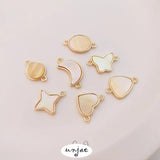 14K Inlaid Sea Water Yellow Shell Double Hole Pendant DIY Accessories