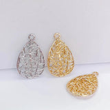 Silver Plated Hollow Metal Eardrop Pendant Charms Diy Material 6pcs