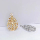 Silver Plated Hollow Metal Eardrop Pendant Charms Diy Material 6pcs