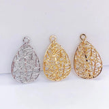 Silver Plated Hollow Metal Eardrop Pendant Charms Diy Material 6pcs