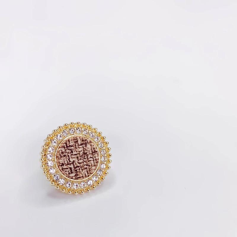 KC Plated Cotton Round Rhinestone Stud Earrings 4pcs